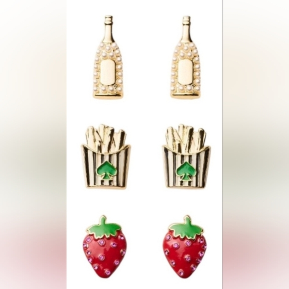 Kate Spade Strawberry, Bottle And Gold Fries Earrings Set, New In Box - Picture 2 of 6